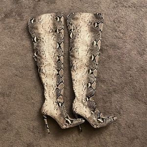 Over the Knee Snake print boots with heel